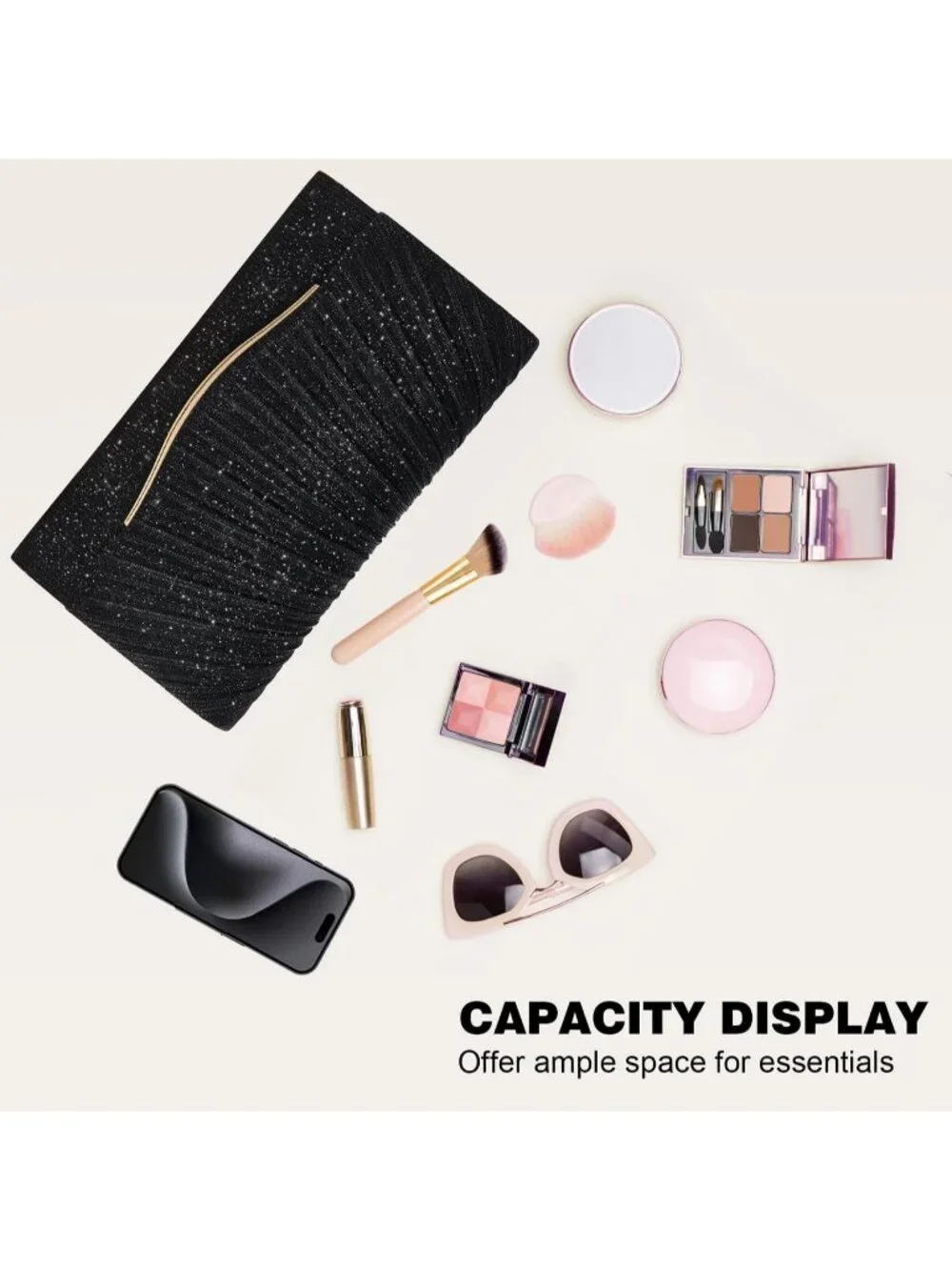 Women's Black Elegant Evening Clutch Purse For Wedding Prom Party Crossbody Bag